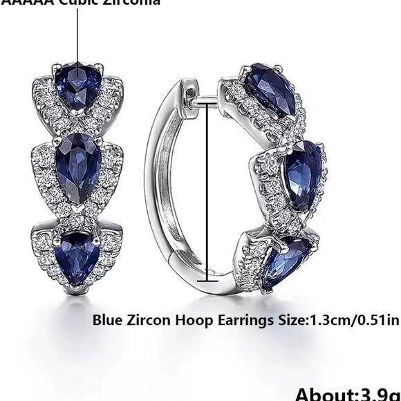 Elegant 18K White Gold Plated Blue Zirconia Small Huggie Hoop Earrings for Women - Picture 6 of 8